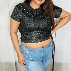 women sequin crop top